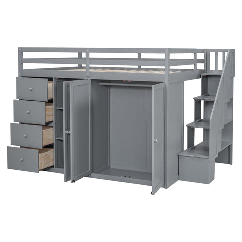 Loft Bed With Built In Wardrobes, Cabinets And Drawers
