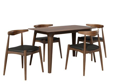 5 Piece Dining Set With 1 Table And 4 Upholstered Chairs - Walnut / Black