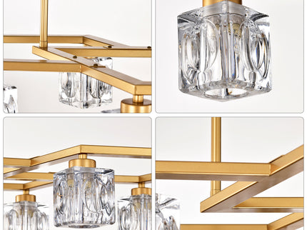 Crystal Chandelier For Dining Room, 8 Light Kitchen Chandelier Light Fixture Modern Metal Industrial Chandeliers For Farmhouse Entryway Living Room (8*G9 Bulbs Included) - Matte Gold