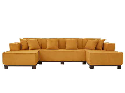 U-Shaped Sectional Sofa With RGB LED Light Strip And 6 Pillows