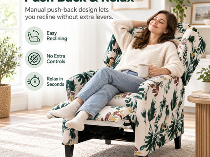 Wingback Recliner Chair With Padded Arms - Green