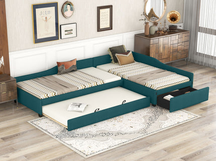 Upholstered Double Daybed With Trundle And Drawer