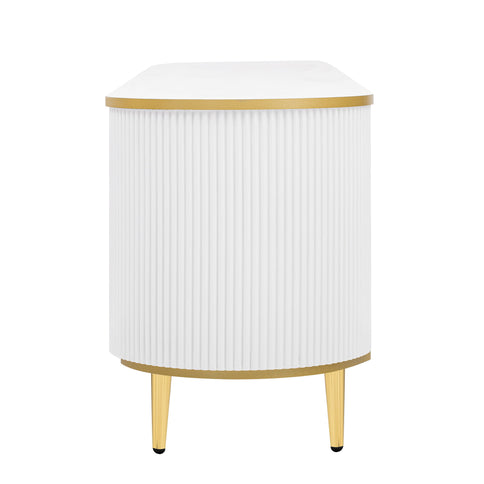 Modern TV Stand For TVs Up To 80", Entertainment Center With 4 Drawers And 1 Cabinet, Wood TV Console Table With And Handles For Living Room - White