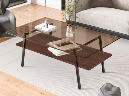 Rectangle Coffee Table, Tempered Glass Tabletop Modern Table For Living Room