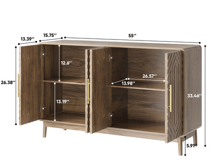 Sideboard Buffet Cabinet With Carved Doors And Adjustable Layer Board