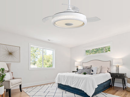 Invisible Ceiling Fan With Remote Control And 36W LED Light, 120V DC Motor, 3 Blades - White