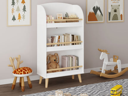 Bookshelf 3 Tier Book Organizer With Toy Storage - White