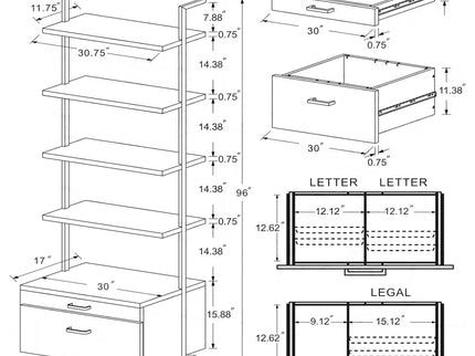 Wendell - 4 Shelf Storage Wall Bookshelf - Walnut