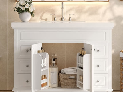 Bathroom Vanity & Sink, 6 Soft Close Drawers & Double Doors - White