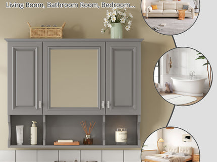 Wall Mounted Bathroom Medicine Wall Cabinet With Mirror & Open Shelves