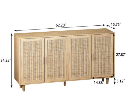 Elegant And Functional Rattan Decorative Storage Cabinet With 4 Doors