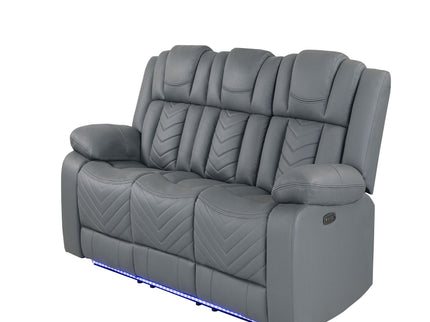 Raize - 10 Power Reclining Sofa With DDT, WC And LED - Gray