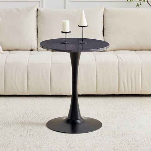 Round Dining Table With Faux Marble Top And Metal Pedestal +, 23.6" Diameter For Kitchen, Living Room, Small Spaces