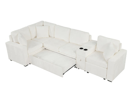 Modular L-Shaped Sectional Sofa Bed With Pull-Out Sleeper, Cup Holders, And Storage