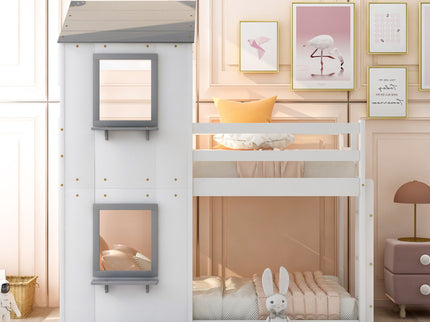 Bunk Bed Wood Bed & Roof, Window, Guardrail, Ladder
