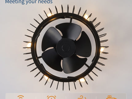 Flush Mount Ceiling Fan With Lights, Low Profile Fandelier With E12 Sockets, Reversible DC Motor, 6 Speeds - Black