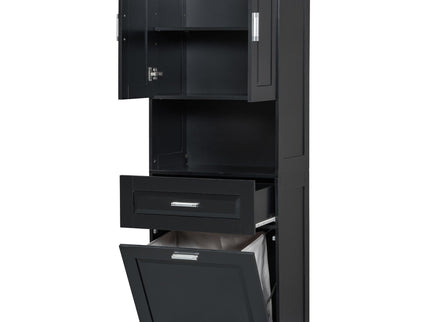 Tall Bathroom Cabinet With Tilt-Out Laundry Basket And Upper Storage