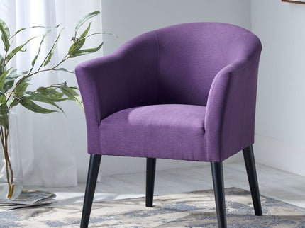 Fabric Arm Chair With Wooden Legs And Cushioned Seat - Plum