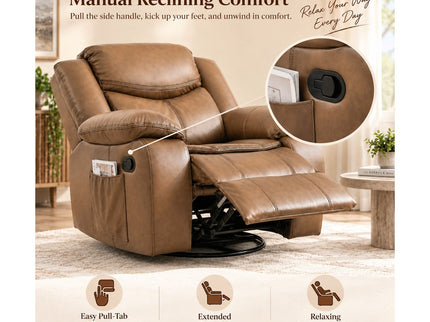 Rocker Recliner Chair With Manual Recline And 360° Swivel Base