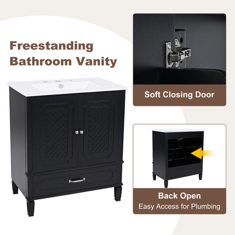Vintage Style Bathroom Vanity With Sink, Multi Functional Storage, Soft-Closing Door