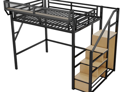 Loft Bed With Stairs, Storage Shelves, Wardrobe
