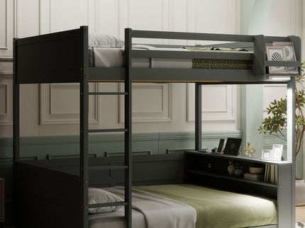 Bunk Bed With Built In Shelves, Storage Box, LED Light And USB Charging Station