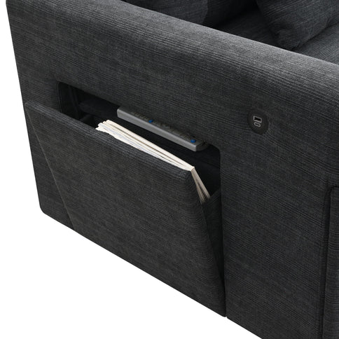 U Shaped Sectional Sofa 6 Seat Couch Set With Oversized Ottoman, Hidden Armrest Storage And Cup Holders USB Charging Ports Wide Seat Sofa