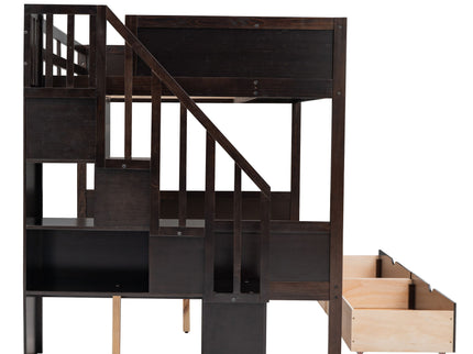 Bunk Bed With Shelfs, Storage Staircase And 2 Drawers