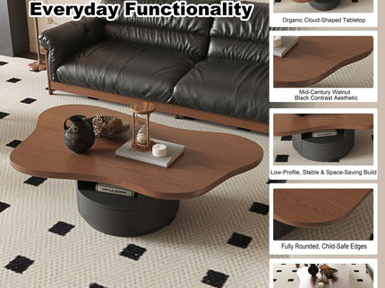 Cloud Coffee Table With 2 Drawers & Multi Layer Storage - Dark Walnut / Matt Black