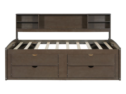 Daybed With 2 Bedside Cabinets, Upper Shelves And 4 Drawers