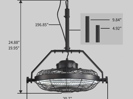 21" Outdoor Ceiling Fan With Dimmable LED Light, 7 Blades, Reversible DC Motor For Gazebos - Matte Black