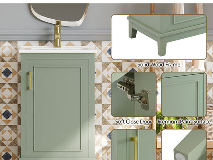 Modern Small Bathroom Vanity Cabinet With Ceramic Basin, Ample Storage, 1 Soft Close Door
