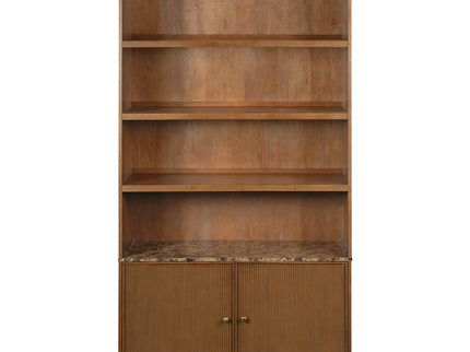 Tall Bookcase Storage Cabinet With 3 Open Shelves & Fluted Double Doors