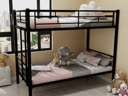 Metal Bunk Bed For Kids, Convertible Bedframe With Ladders & Guardrail