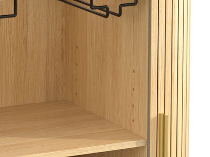 Fluted Wine Bar Cabinet With 8 Grid Wine Rack, 5 Level Adjustable Shelves, 2 Glass Holders