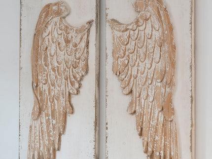 Feather Wing Wall Panels With Distressed, Rectangle Hanging Wall Art (Set of 2) - Multicolor