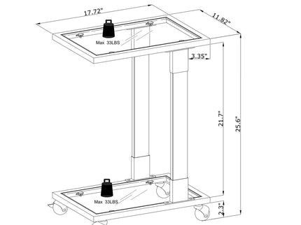 Side Table, Sofa Table, Glass Top C Shape Square Table With Metal Base For Living Room, Bedroom, Balcony Home And Office