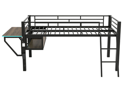 Gaming - Twin Loft Bed With Desk And LED - Black