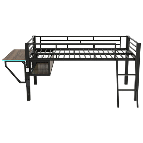 Gaming - Twin Loft Bed With Desk And LED - Black