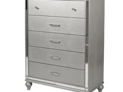1 Piece Chest With 5 Drawers Snake Skin Bedroom Furniture - Silver