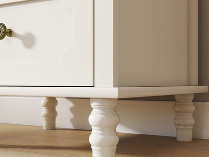 Minimalism Buffet Cabinet With Glass Doors And Double Drawer