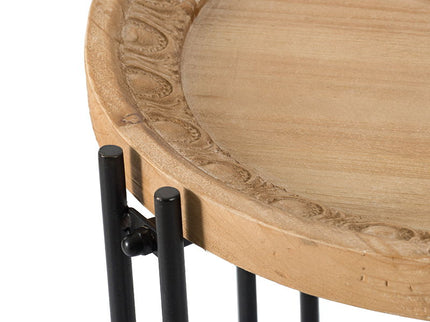 Round Side Table With Wood Top, End Table For Living Room Bedroom - Black Brown