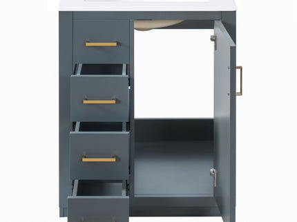 Bathroom Vanity With Integrated Sink, Rectangular Cabinet With 1 Door And 3 Drawers