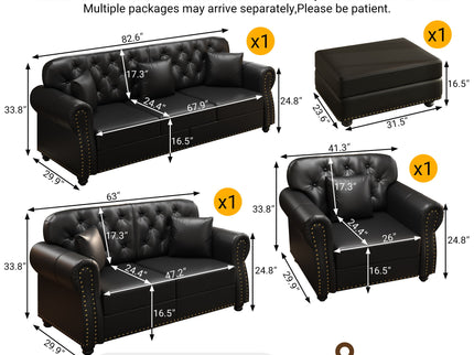Upholstered Sofa With Nailhead Trim, Rolled Armrests With Ottoman