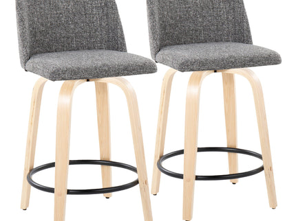Toriano - Contemporary, Fixed Height Counter Stool With Swivel And Round Footrest (Set of 2)
