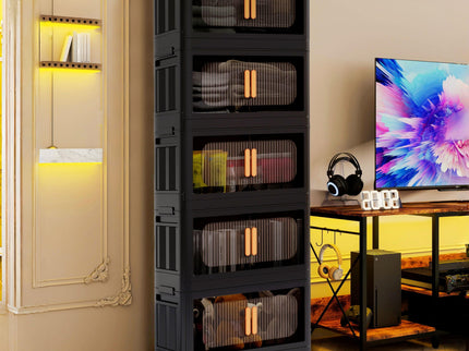 Folding Storage Cabinet With Magnetic Doors And Wheels