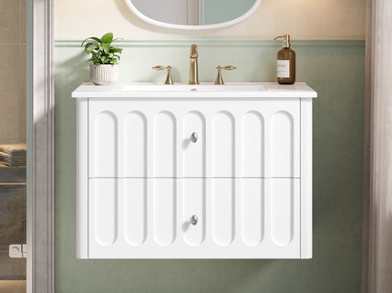 Floating Bathroom Vanity With Oval Knobs & Round Edge, Soft Close Drawer Slides