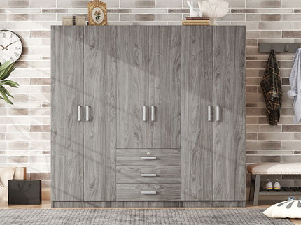 6 Doors Wardrobe Storage For Bedroom, With Big Drawers