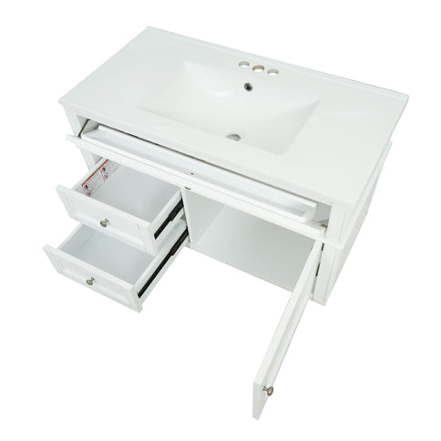 Modern Wall Mounted Floating Cabinet With Double Drawer And Sink