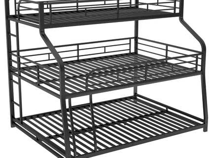 Twin Long / Full Long / Queen Triple Bunk Bed With Long And Short Ladder And Full-Length Guardrails - Black